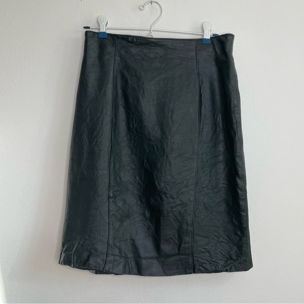 Vintage 90s Y2K black lambskin leather skirt small